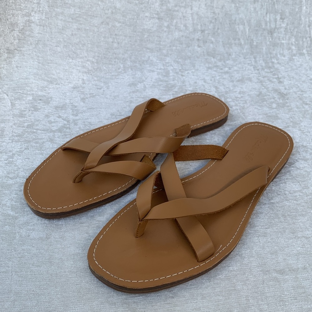 Madewell The Boardwalk Thong Tan Leather Criss Cross Sandals NWT